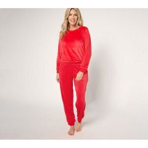 Muk Luks Women's Sleepwear Sz M Silky Velour Crew Neck Top Jogger Red A678316